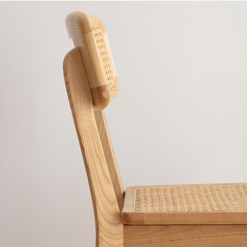 Elegant Brown Ash Wood Chair with Stylish Rattan Accents fcf-1472