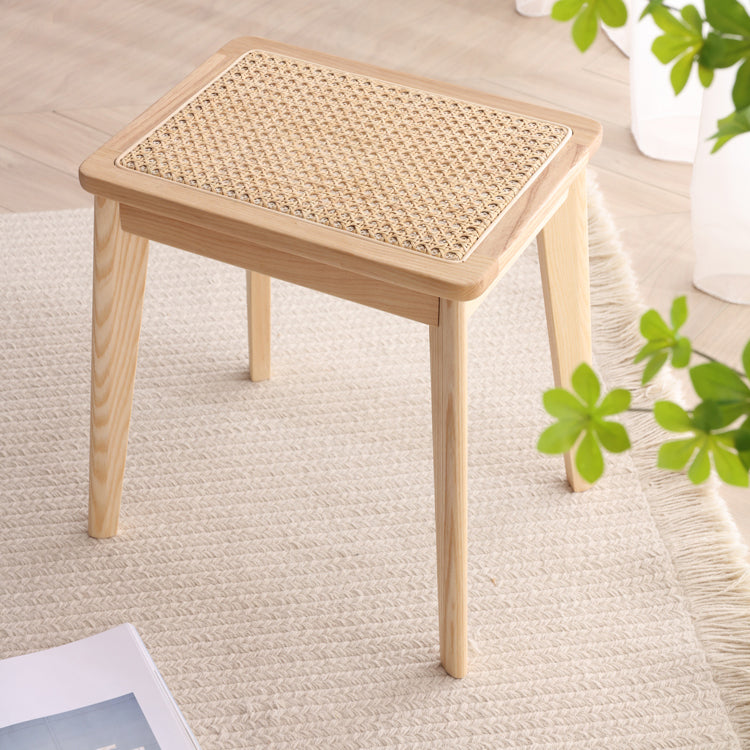 Crafted Ash Wood & Rattan Stool - Premium Natural Finish fcf-1475