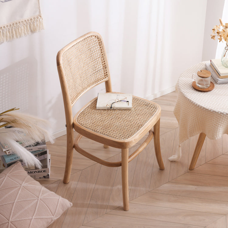 Elegant Natural Ash Wood Chair with Stylish Rattan Detailing fcf-1476