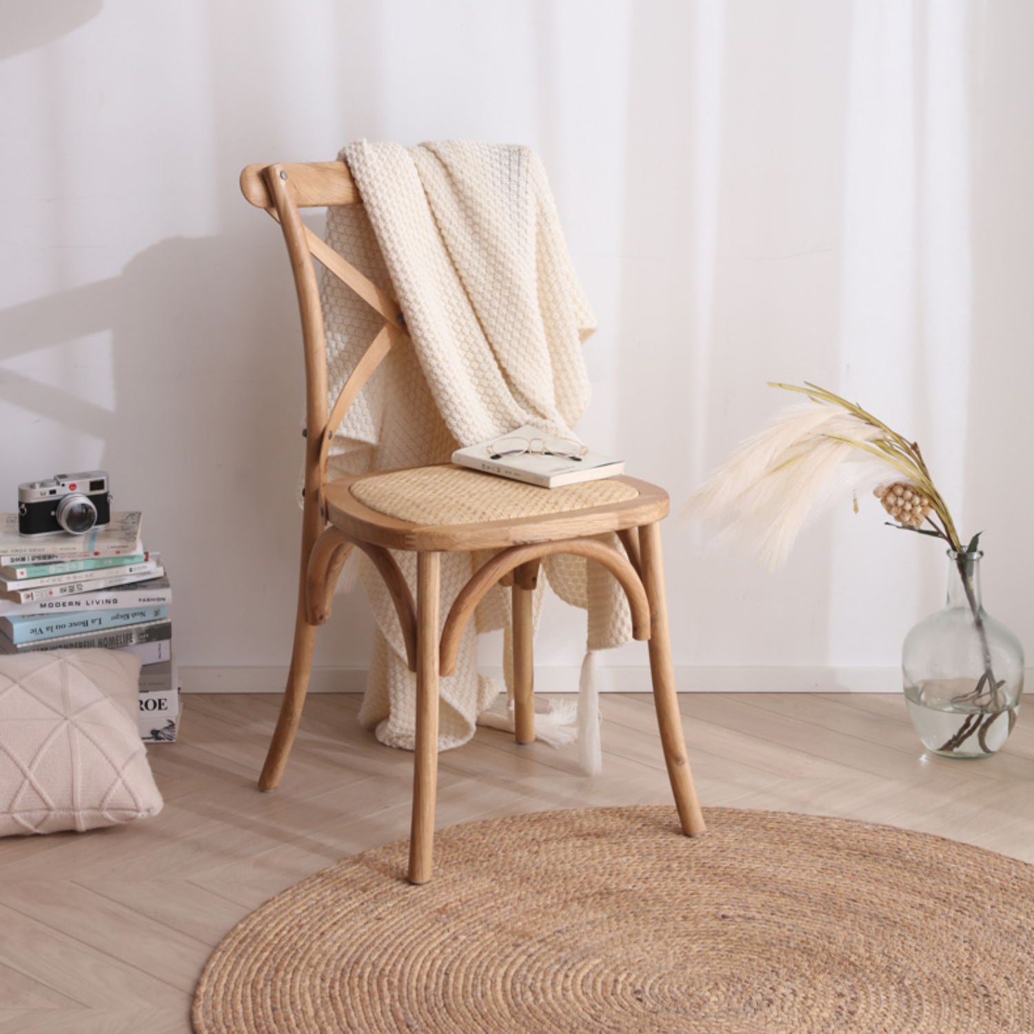 Stylish Beech Wood and Rattan Chair - Natural Elegance for Your Home fcf-1483