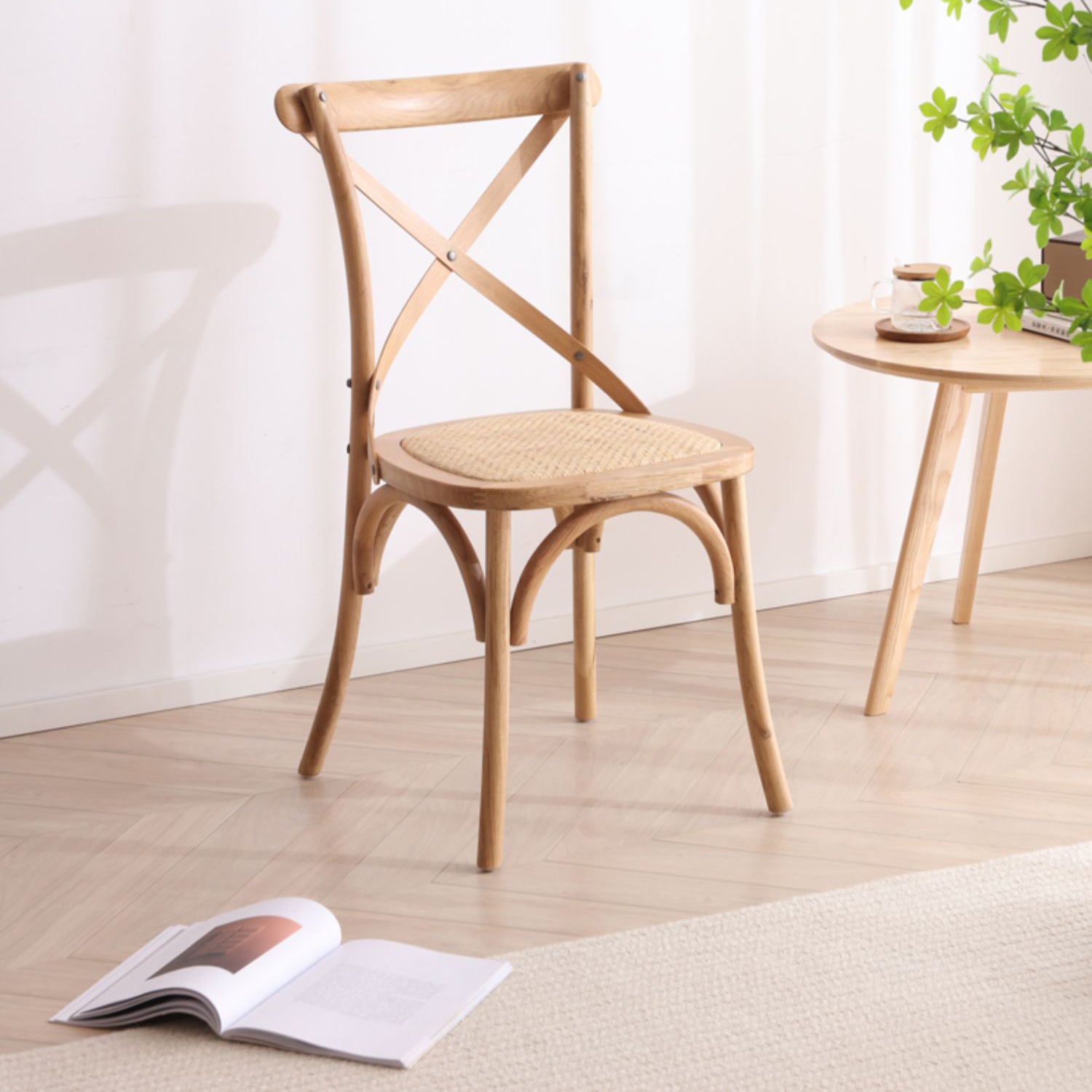 Stylish Beech Wood and Rattan Chair - Natural Elegance for Your Home fcf-1483