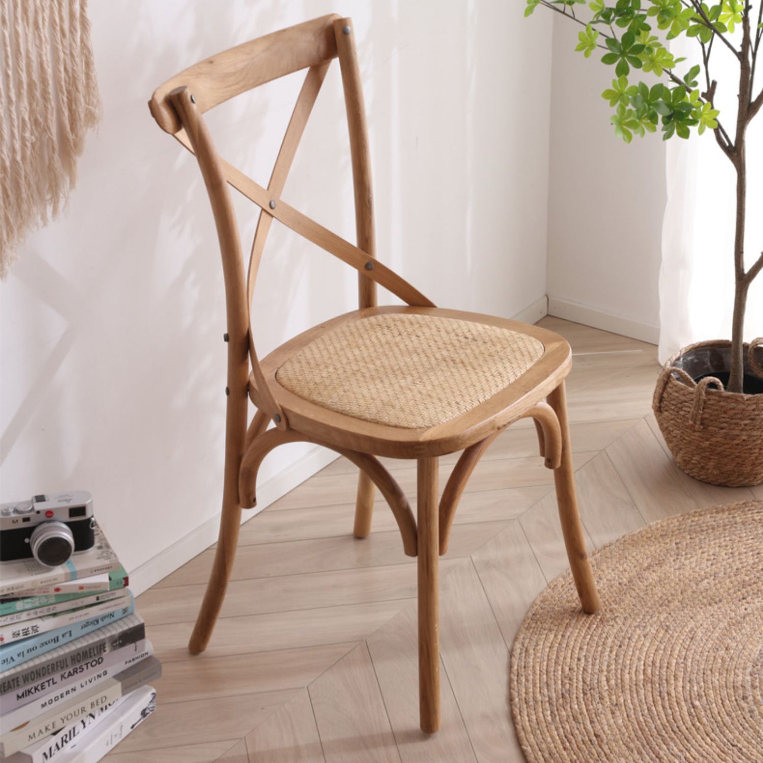 Stylish Beech Wood and Rattan Chair - Natural Elegance for Your Home fcf-1483