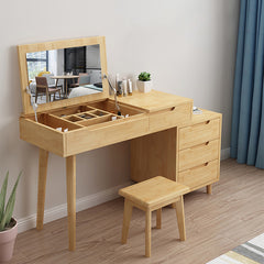 Natural Brown & White Rubber Wood Glass Makeup Vanity Table fcf-303