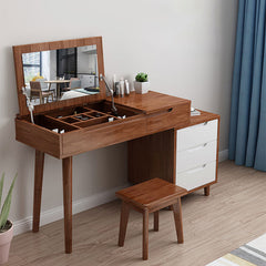 Natural Brown & White Rubber Wood Glass Makeup Vanity Table fcf-303