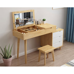 Natural Brown & White Rubber Wood Glass Makeup Vanity Table fcf-303