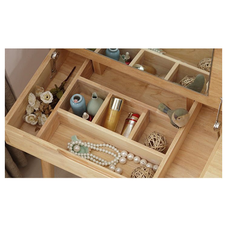 Natural Brown Rubber Wood Glass Makeup Vanity with Modern Design fcf-305