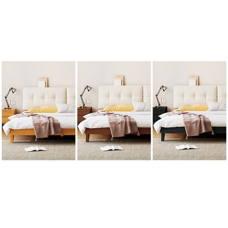 Elegant Solid Wood Bed Frame with Beige & Natural Brown Finish - Pine & Rubber Wood Construction fcf-313
