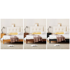 Elegant Solid Wood Bed Frame with Beige & Natural Brown Finish - Pine & Rubber Wood Construction fcf-313