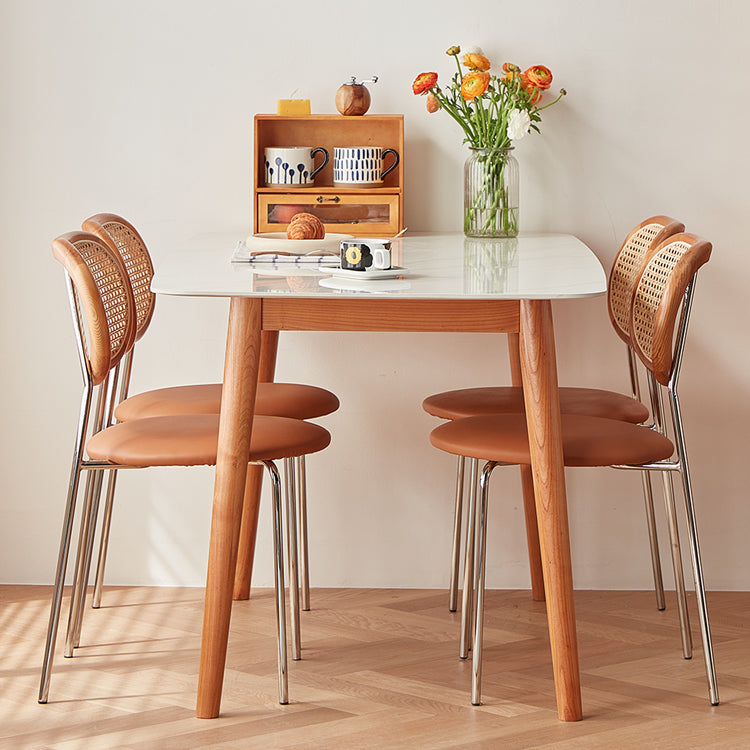 Elegant White & Gray Sintered Stone Table with Cherry Wood Finish - Modern Design fcp-1282