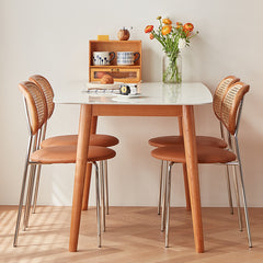 Elegant White & Gray Sintered Stone Table with Cherry Wood Finish - Modern Design fcp-1282