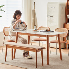 Elegant White & Gray Sintered Stone Table with Cherry Wood Finish - Modern Design fcp-1282