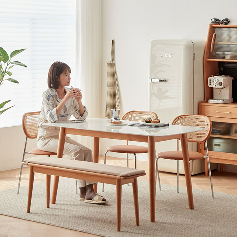Stylish Light Brown Ash Wood Chair with Rattan Back and Faux Leather Seat fcp-1283