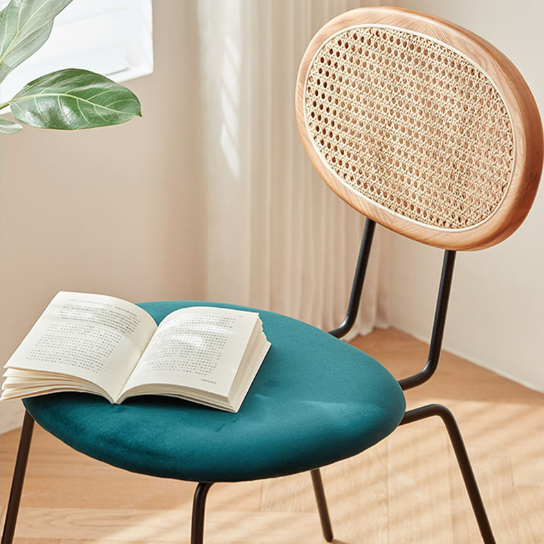 Luxurious Blue Velvet Rattan Chair with Cherry Wood Frame fcp-1285