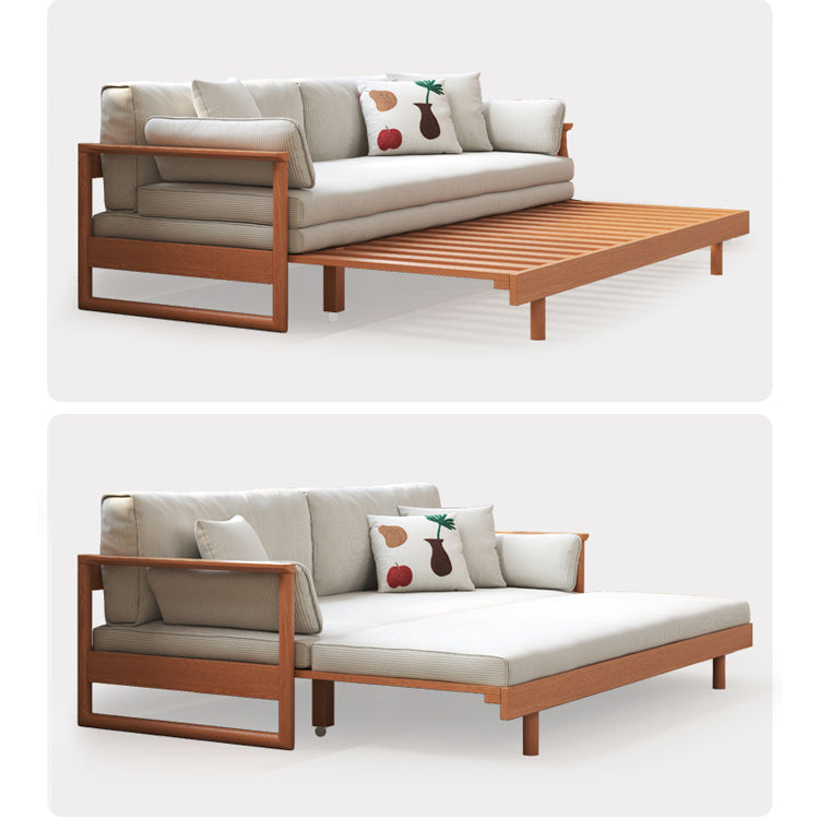 Elegant Corduroy Sofa in Beige, Green, and Gray with Cherry and Zelkova Wood Accents - Perfect for Modern Living Rooms fcp-1289