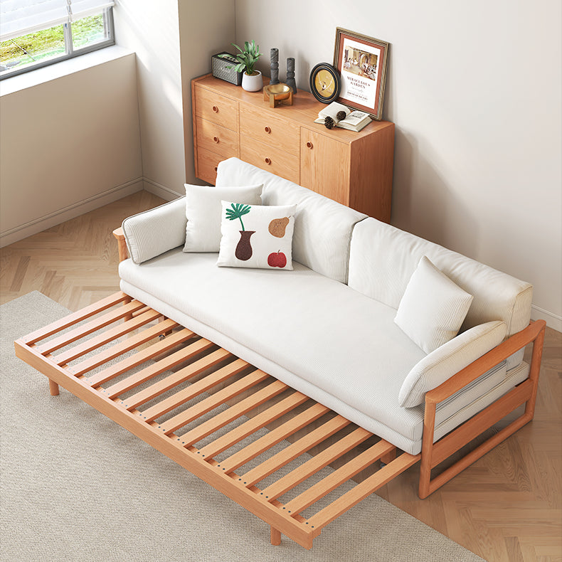 Elegant Corduroy Sofa in Beige, Green, and Gray with Cherry and Zelkova Wood Accents - Perfect for Modern Living Rooms fcp-1289