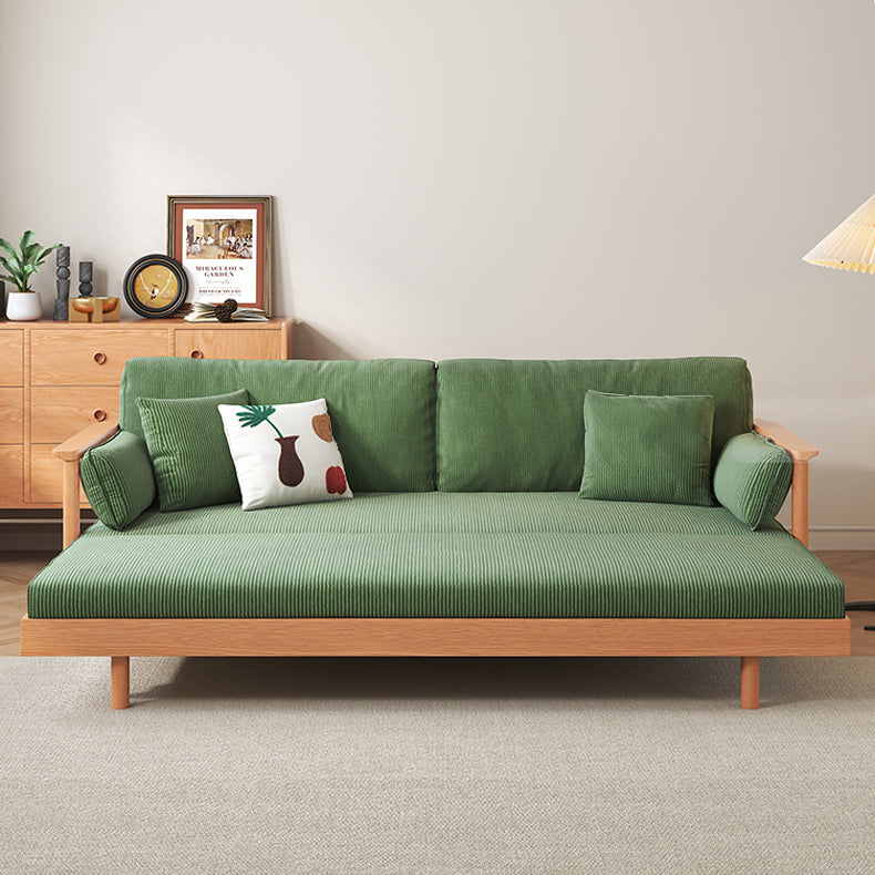Elegant Corduroy Sofa in Beige, Green, and Gray with Cherry and Zelkova Wood Accents - Perfect for Modern Living Rooms fcp-1289