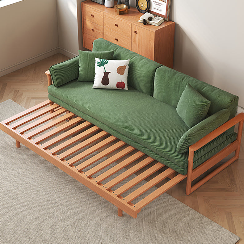 Elegant Corduroy Sofa in Beige, Green, and Gray with Cherry and Zelkova Wood Accents - Perfect for Modern Living Rooms fcp-1289