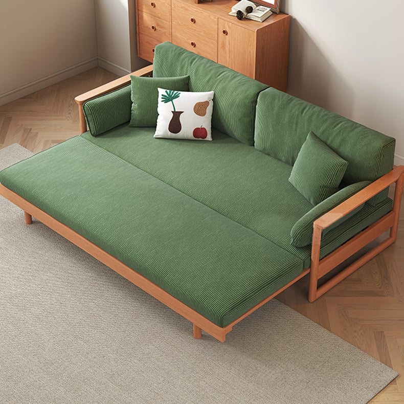Elegant Corduroy Sofa in Beige, Green, and Gray with Cherry and Zelkova Wood Accents - Perfect for Modern Living Rooms fcp-1289