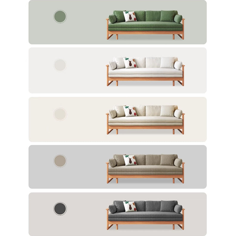 Elegant Corduroy Sofa in Beige, Green, and Gray with Cherry and Zelkova Wood Accents - Perfect for Modern Living Rooms fcp-1289