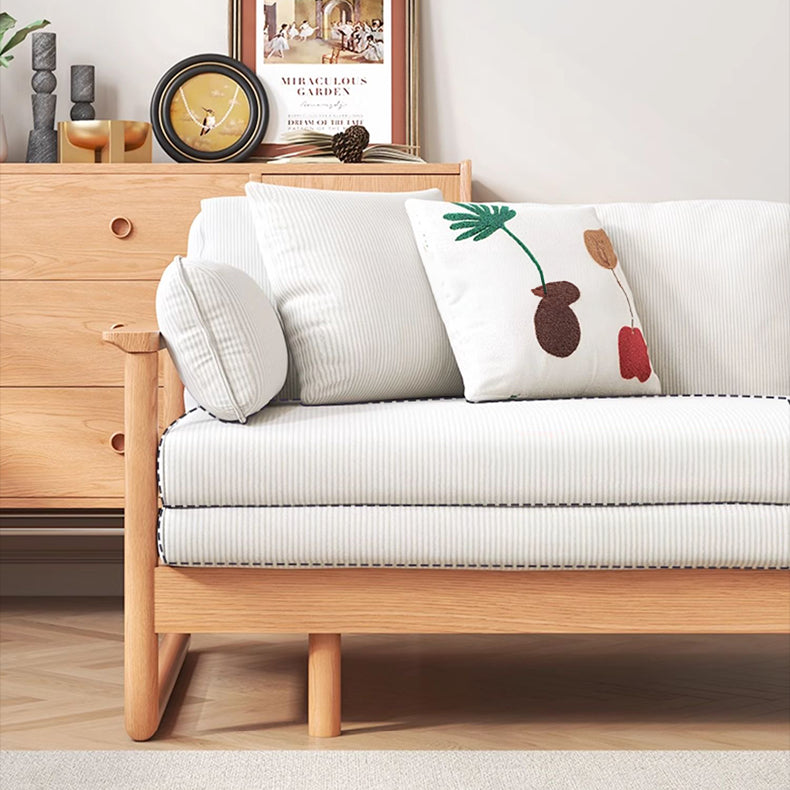 Elegant Corduroy Sofa in Beige, Green, and Gray with Cherry and Zelkova Wood Accents - Perfect for Modern Living Rooms fcp-1289