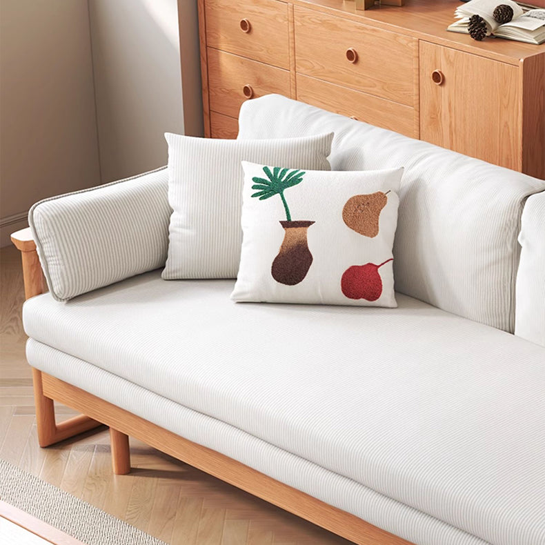 Elegant Corduroy Sofa in Beige, Green, and Gray with Cherry and Zelkova Wood Accents - Perfect for Modern Living Rooms fcp-1289