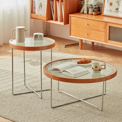 Elegant Cherry Wood & Glass Tea Table - Stylish Natural Finish for Modern Living Rooms fcp-1290