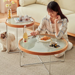 Elegant Cherry Wood & Glass Tea Table - Stylish Natural Finish for Modern Living Rooms fcp-1290