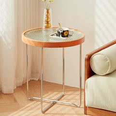 Elegant Cherry Wood & Glass Tea Table - Stylish Natural Finish for Modern Living Rooms fcp-1290