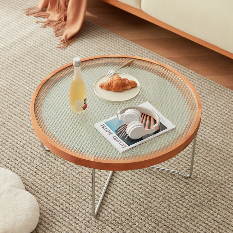 Elegant Cherry Wood & Glass Tea Table - Stylish Natural Finish for Modern Living Rooms fcp-1290