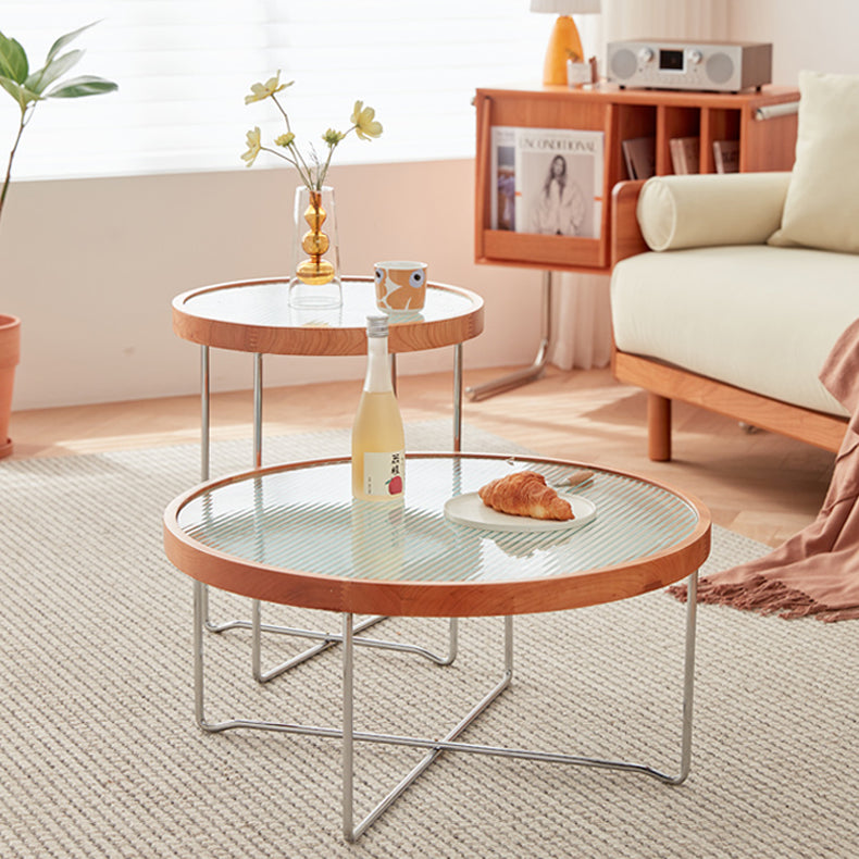 Elegant Cherry Wood & Glass Tea Table - Stylish Natural Finish for Modern Living Rooms fcp-1290
