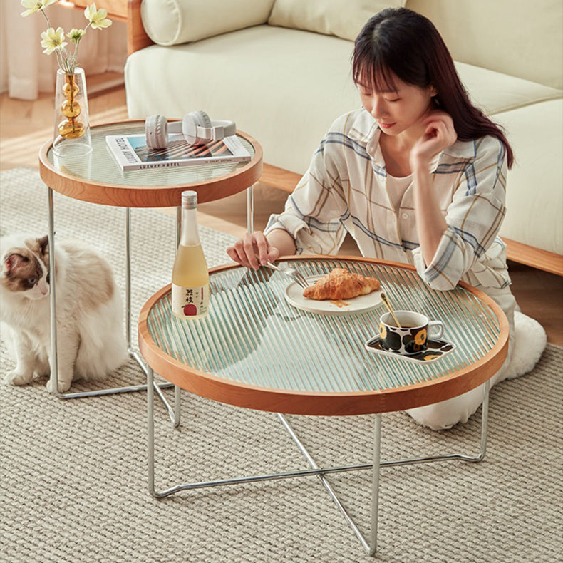 Elegant Cherry Wood & Glass Tea Table - Stylish Natural Finish for Modern Living Rooms fcp-1290