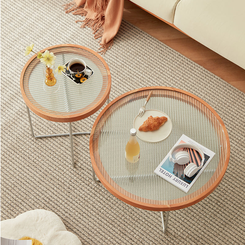 Elegant Cherry Wood & Glass Tea Table - Stylish Natural Finish for Modern Living Rooms fcp-1290