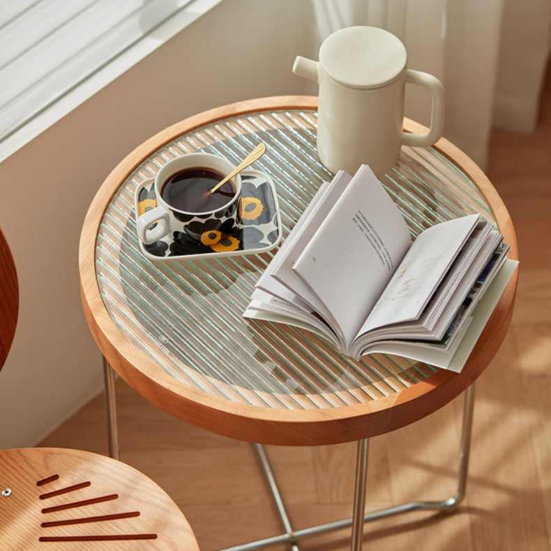 Elegant Cherry Wood & Glass Tea Table - Stylish Natural Finish for Modern Living Rooms fcp-1290