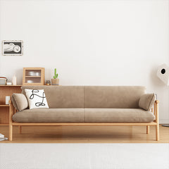 Modern Multi-Color Sofa with Faux Leather and Oak Wood Accents - Beige, Yellow, Gray, Blue, Green, Light Brown fcp-1293