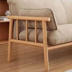 Modern Multi-Color Sofa with Faux Leather and Oak Wood Accents - Beige, Yellow, Gray, Blue, Green, Light Brown fcp-1293