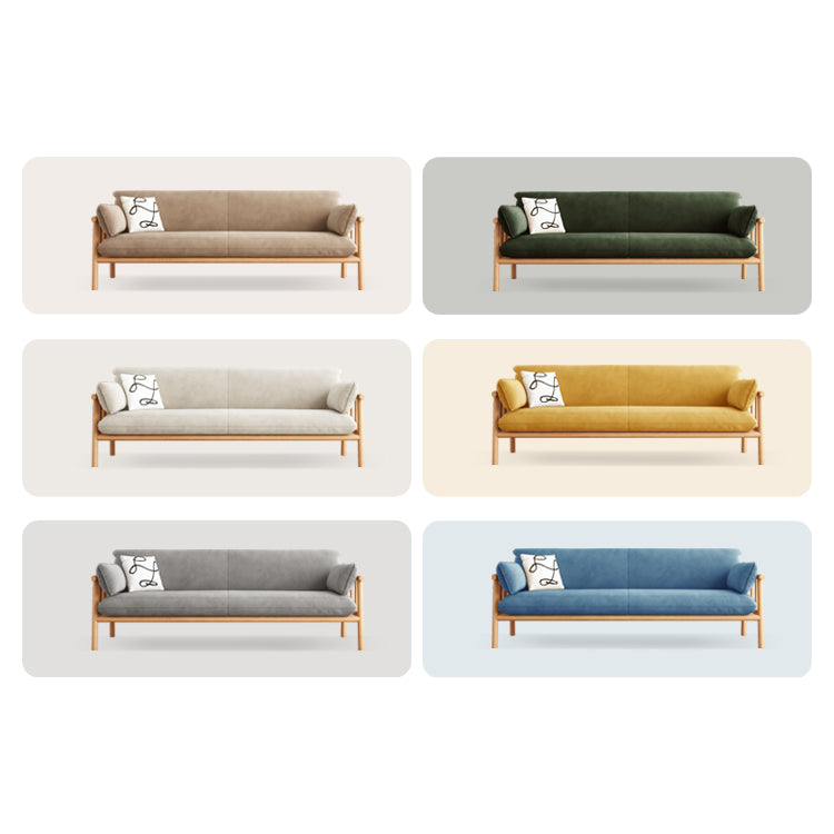 Modern Multi-Color Sofa with Faux Leather and Oak Wood Accents - Beige, Yellow, Gray, Blue, Green, Light Brown fcp-1293