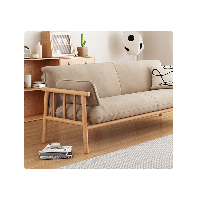 Modern Multi-Color Sofa with Faux Leather and Oak Wood Accents - Beige, Yellow, Gray, Blue, Green, Light Brown fcp-1293