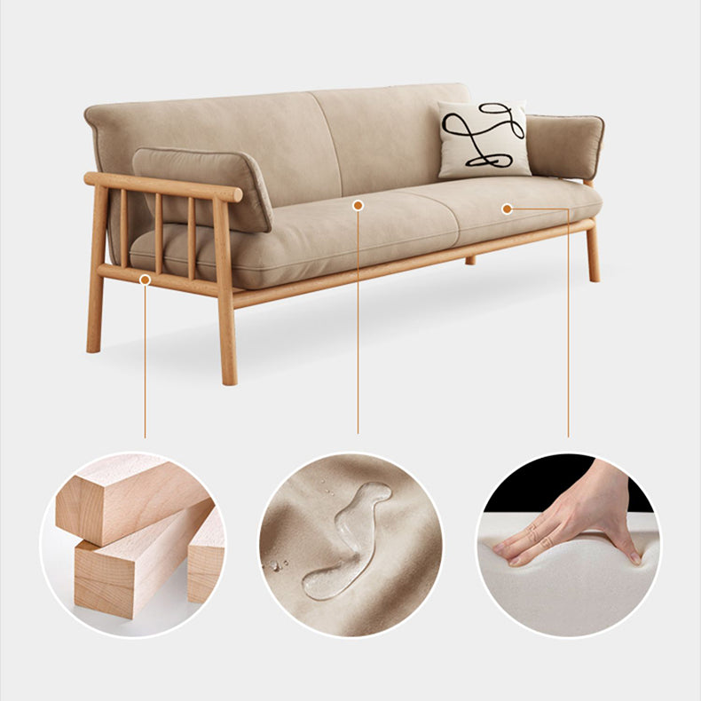 Modern Multi-Color Sofa with Faux Leather and Oak Wood Accents - Beige, Yellow, Gray, Blue, Green, Light Brown fcp-1293