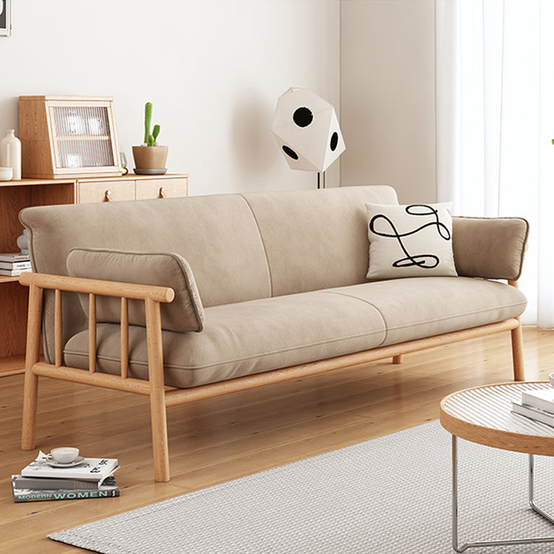Modern Multi-Color Sofa with Faux Leather and Oak Wood Accents - Beige, Yellow, Gray, Blue, Green, Light Brown fcp-1293