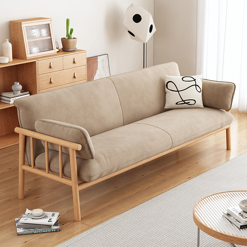 Modern Multi-Color Sofa with Faux Leather and Oak Wood Accents - Beige, Yellow, Gray, Blue, Green, Light Brown fcp-1293