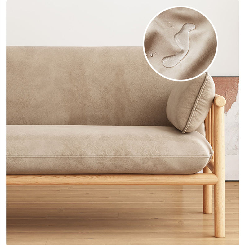 Modern Multi-Color Sofa with Faux Leather and Oak Wood Accents - Beige, Yellow, Gray, Blue, Green, Light Brown fcp-1293