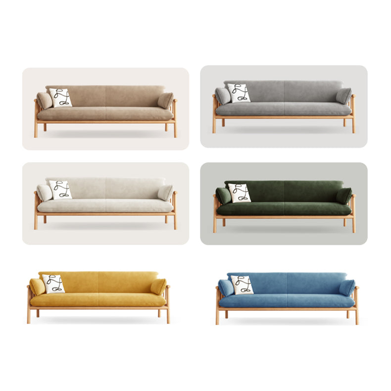 Modern Multi-Color Sofa with Faux Leather and Oak Wood Accents - Beige, Yellow, Gray, Blue, Green, Light Brown fcp-1293