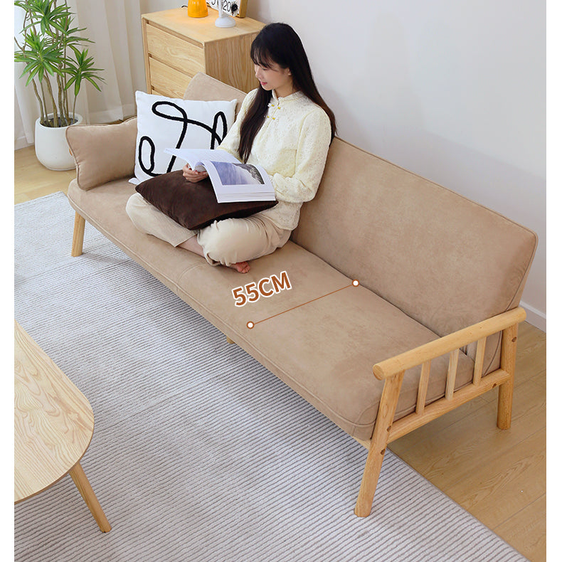 Modern Multi-Color Sofa with Faux Leather and Oak Wood Accents - Beige, Yellow, Gray, Blue, Green, Light Brown fcp-1293