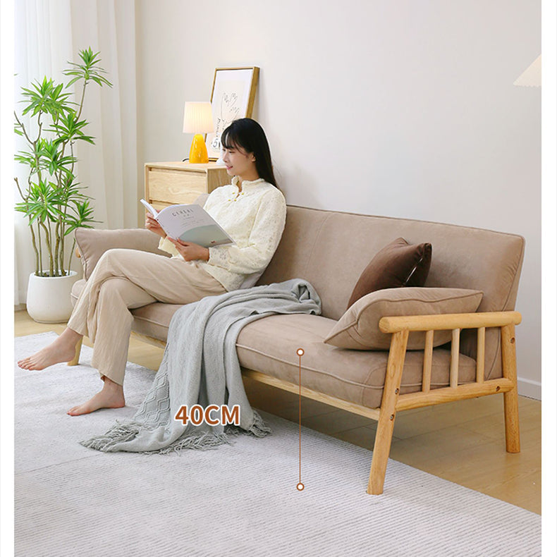Modern Multi-Color Sofa with Faux Leather and Oak Wood Accents - Beige, Yellow, Gray, Blue, Green, Light Brown fcp-1293