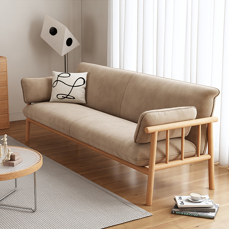 Modern Multi-Color Sofa with Faux Leather and Oak Wood Accents - Beige, Yellow, Gray, Blue, Green, Light Brown fcp-1293