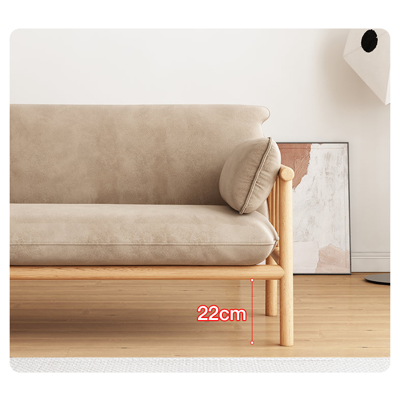 Modern Multi-Color Sofa with Faux Leather and Oak Wood Accents - Beige, Yellow, Gray, Blue, Green, Light Brown fcp-1293