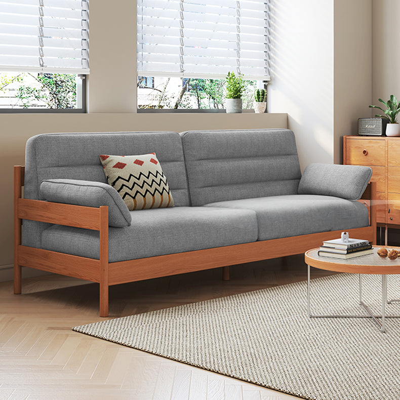 Elegant Cotton-Linen Sofa in White, Light Brown, and Gray with Cherry and Ash Wood Accents fcp-1299