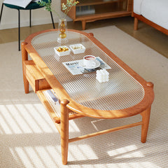 Elegant Natural Cherry Wood and Rattan Tea Table - Handcrafted Accent Furniture fcp-1320