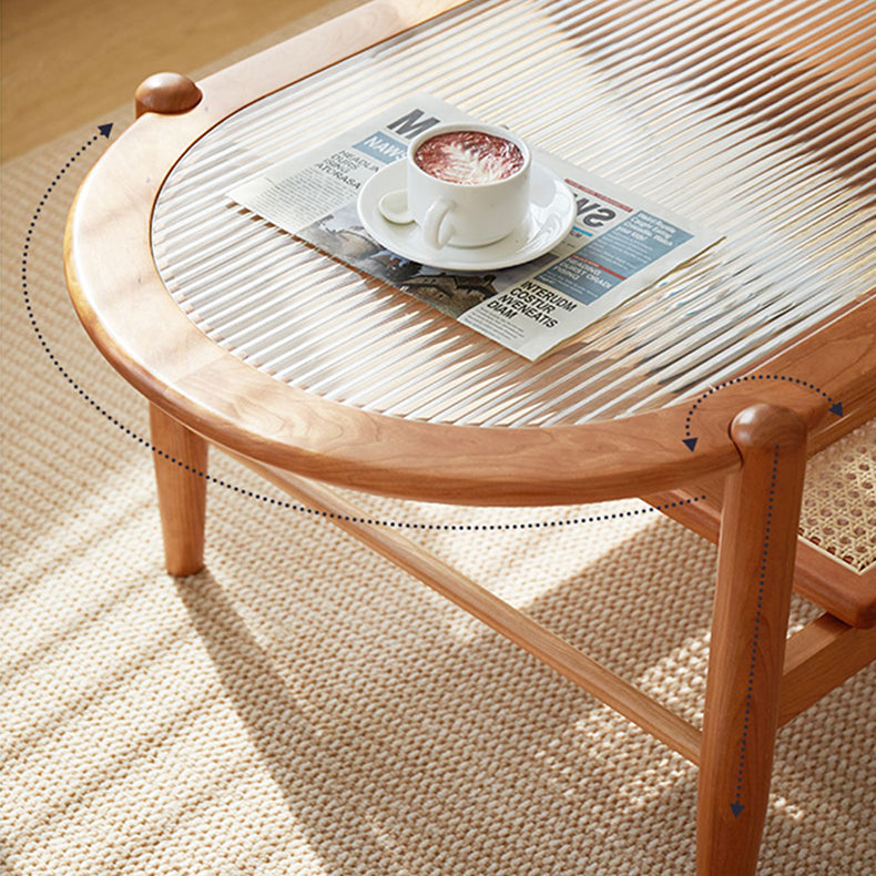 Elegant Natural Cherry Wood and Rattan Tea Table - Handcrafted Accent Furniture fcp-1320