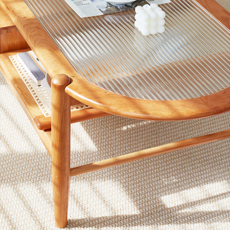 Elegant Natural Cherry Wood and Rattan Tea Table - Handcrafted Accent Furniture fcp-1320